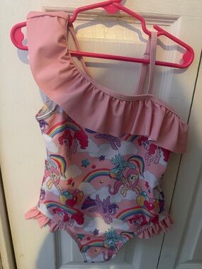 PatPat Pink My Little Pony One-Shoulder Ruffle Swimsuit